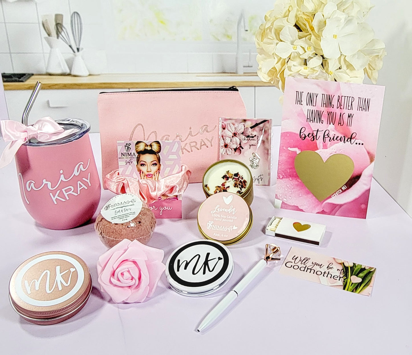 Godmother Proposal Gift Box with Wine Tumbler and Custom Scratch Off Card, Will You be my Godmother Basket, God Parents Proposal Gift-GMPB01