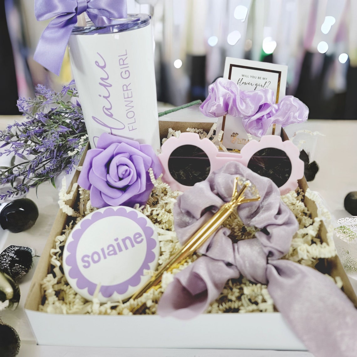 Lilac Flower Girl Proposal Box, Purple Flower Girl Gift Set, Lavender Junior Bridesmaid Gift, Will You Be My Flower Girl Gift Box-FGGB003