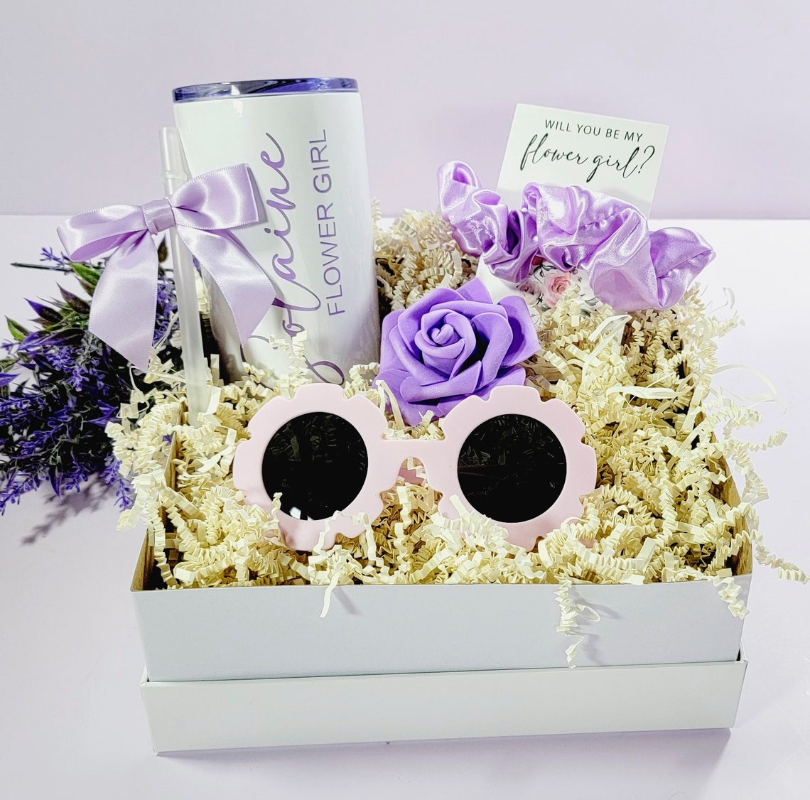 Lilac Flower Girl Proposal Box, Purple Flower Girl Gift Set, Lavender Junior Bridesmaid Gift, Will You Be My Flower Girl Gift Box-FGGB003