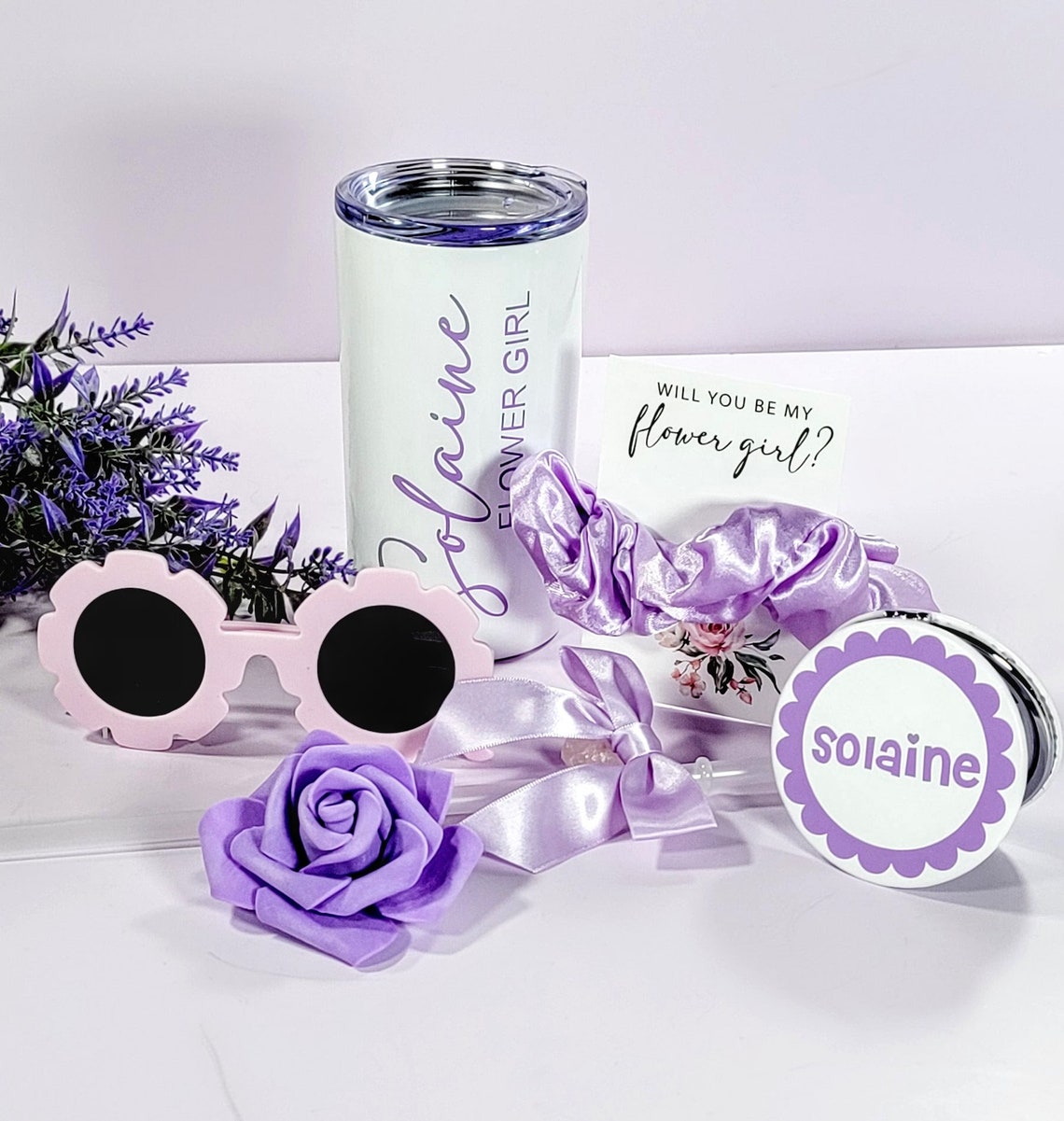 Lilac Flower Girl Proposal Box, Purple Flower Girl Gift Set, Lavender Junior Bridesmaid Gift, Will You Be My Flower Girl Gift Box-FGGB003