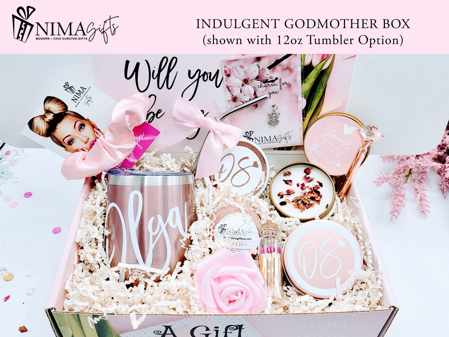 Godmother Proposal Gift Box with Wine Tumbler and Custom Scratch Off Card, Will You be my Godmother Basket, God Parents Proposal Gift-GMPB01
