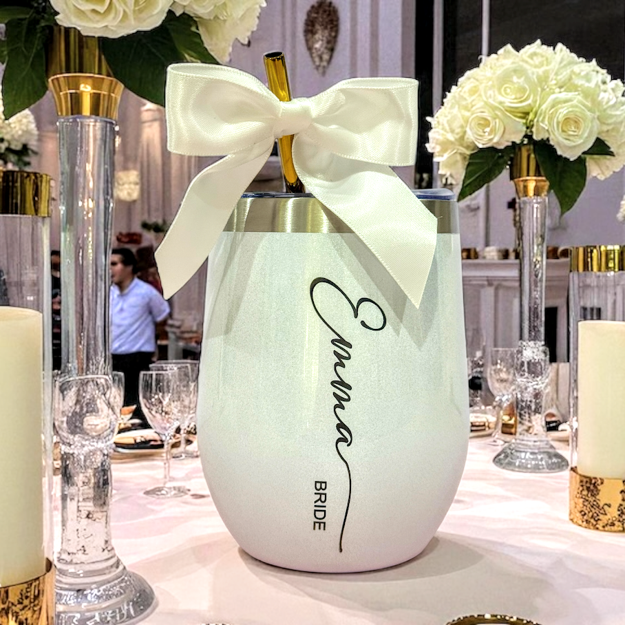 Engraved Wedding Tumblers – Custom Wine, Glass & Stainless Steel Cups for Bridesmaids & Groomsmen (12oz–20oz, Personalized) - EWT01