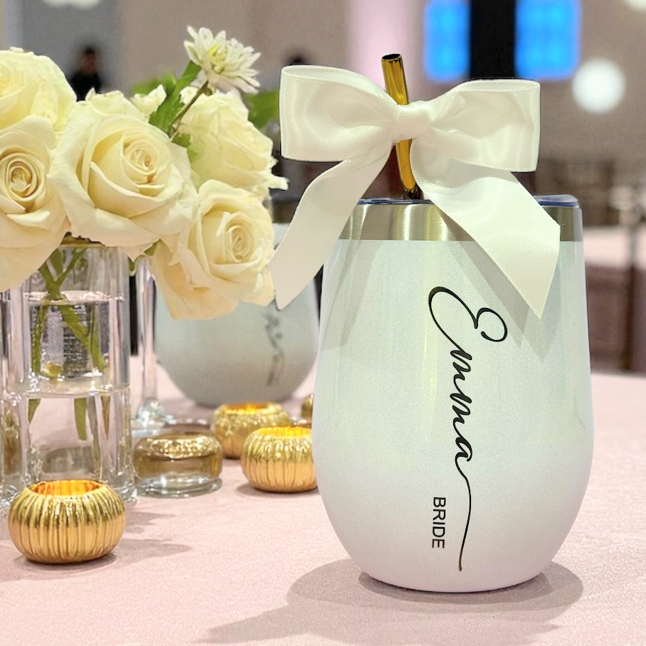 Engraved Wedding Tumblers – Custom Wine, Glass & Stainless Steel Cups for Bridesmaids & Groomsmen (12oz–20oz, Personalized) - EWT01