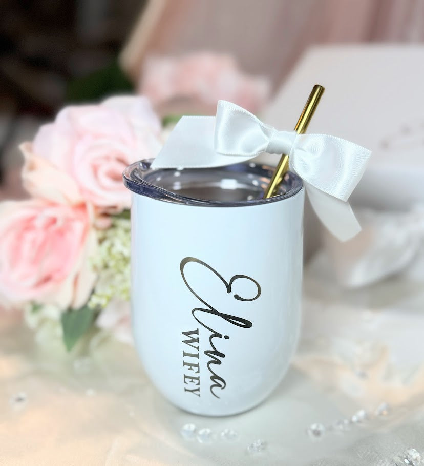Engraved Wedding Tumblers – Custom Wine, Glass & Stainless Steel Cups for Bridesmaids & Groomsmen (12oz–20oz, Personalized) - EWT01