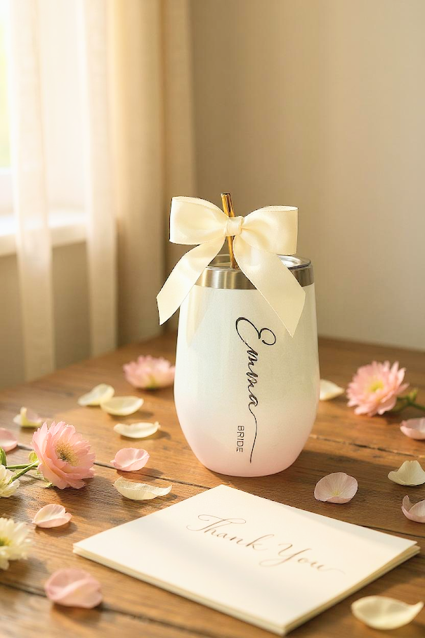 Engraved Wedding Tumblers – Custom Wine, Glass & Stainless Steel Cups for Bridesmaids & Groomsmen (12oz–20oz, Personalized) - EWT01