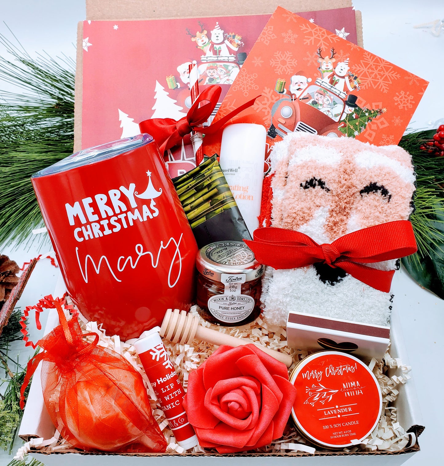 Christmas Gift Box for Women Spa Gift Set for Her, Christmas Spa Gift Set, Christmas Gift Ideas, Christmas Gift Basket Wine Tumbler - CSB1