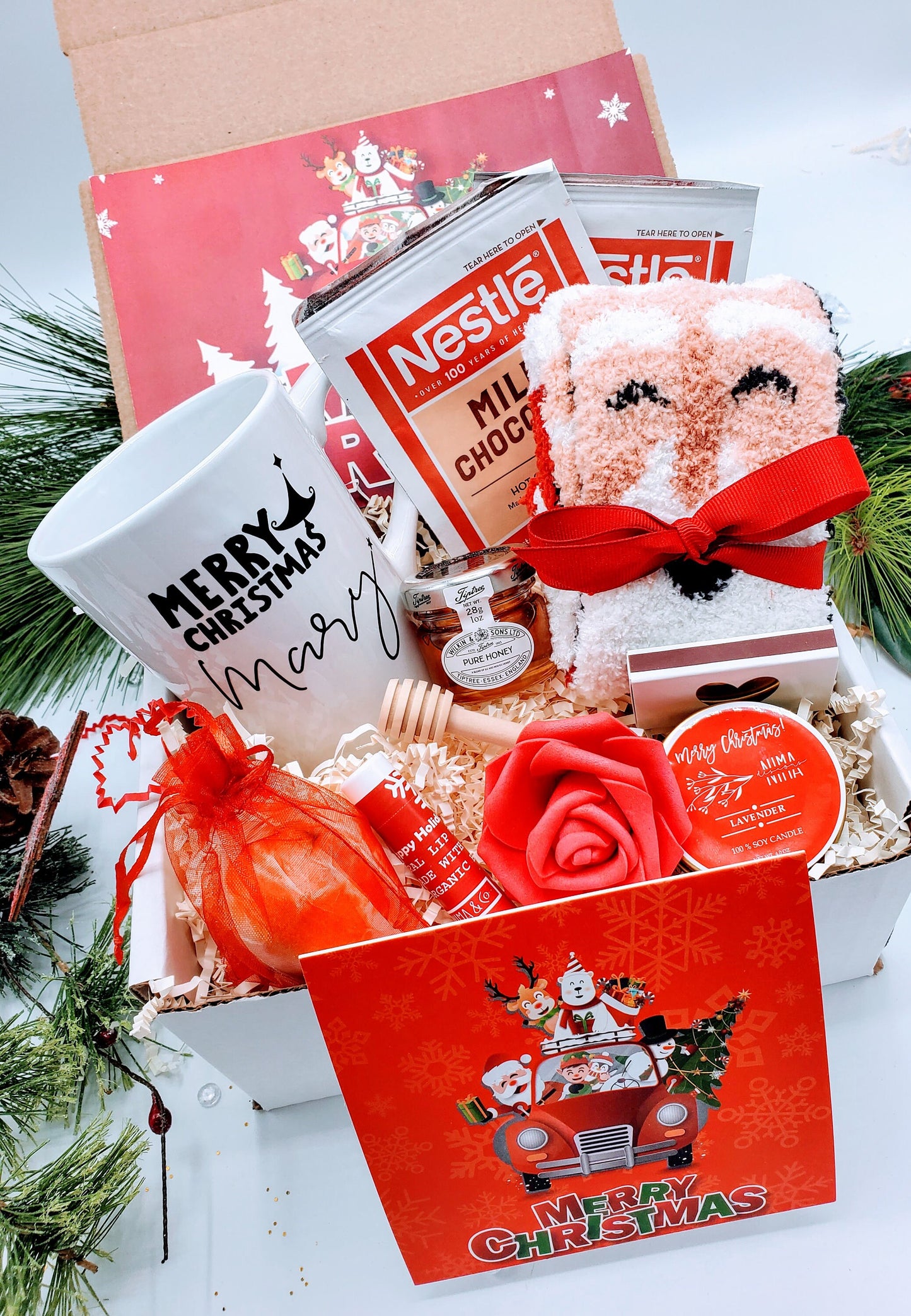 Christmas Gift Box for Women with Glass Coffee Mug, Personalized Best Friend Spa Gift, Christmas Gift for Her, Holiday Gift Basket -CSGB012