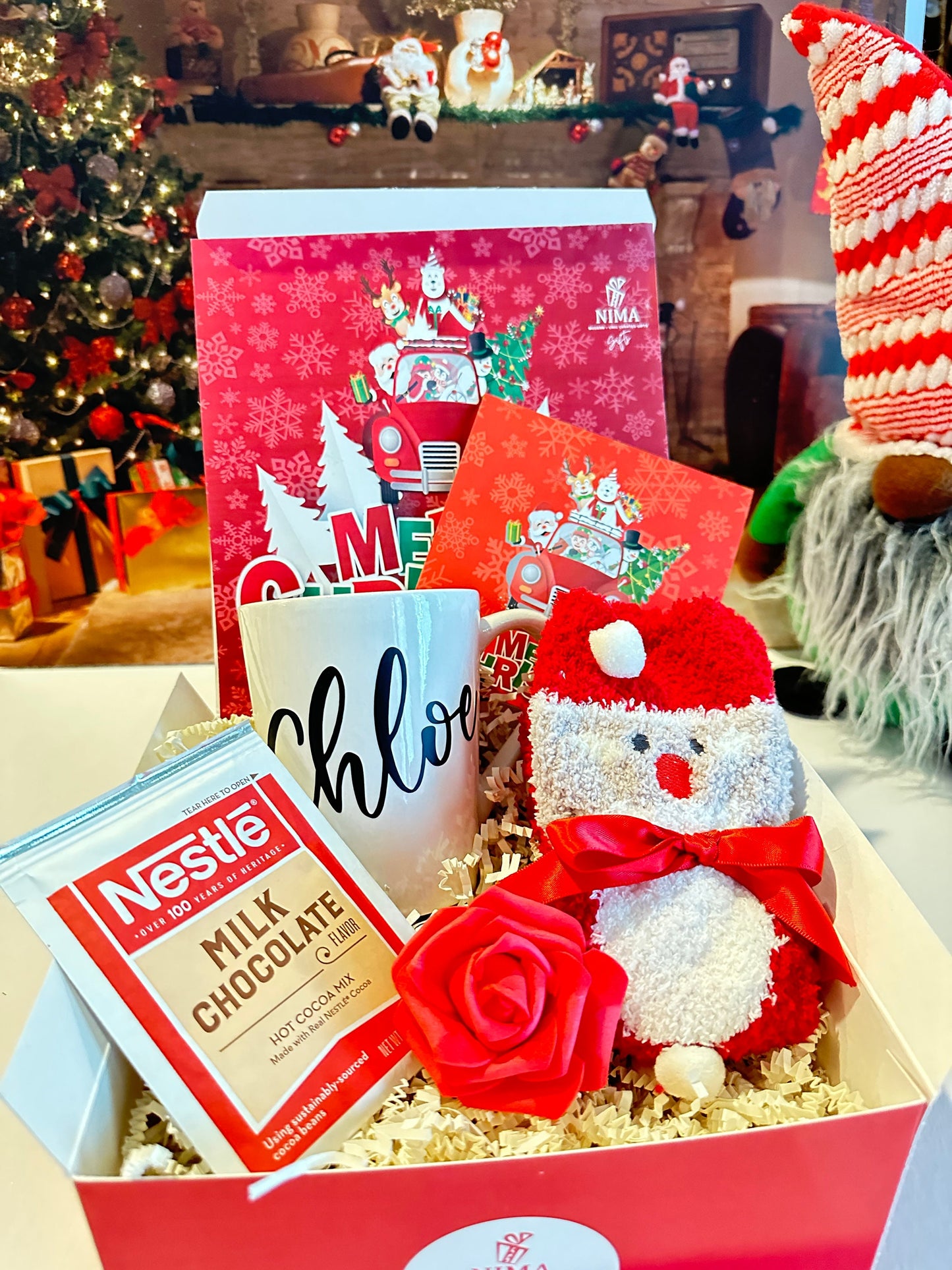 Christmas Gifts Box for Women with Iced Coffee Cup & Cozy Christmas Socks, Best Friend Gifts Christmas Basket for Her, Care Package - CGB37