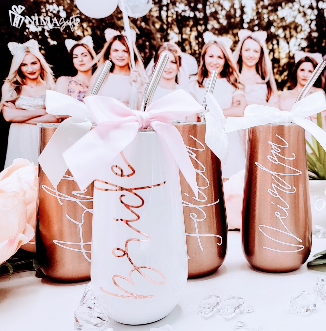 Bridesmaid Proposal Gift, Stemless 6oz Champagne Tumbler, Bridesmaid Glass, Personalized Champagne Flute, Bridesmaid Tumbler