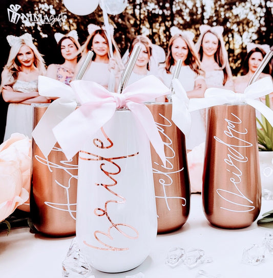 Bridesmaid Proposal Gift, Stemless 6oz Champagne Tumbler, Bridesmaid Glass, Personalized Champagne Flute, Bridesmaid Tumbler