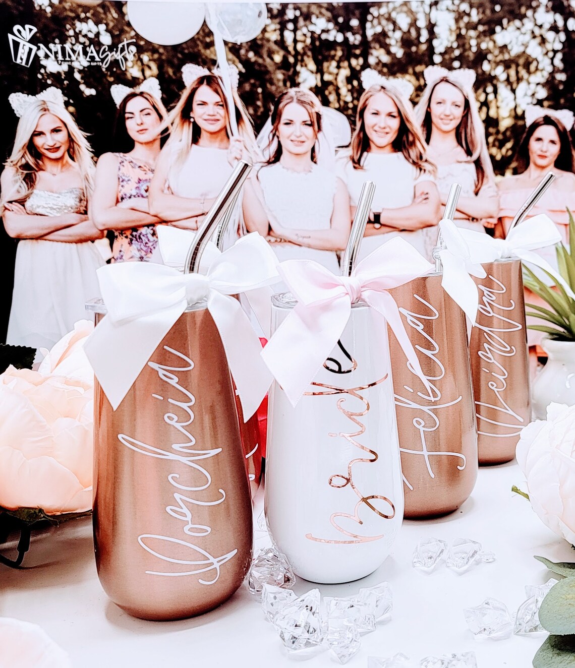 Bridesmaid Proposal Gift, Stemless 6oz Champagne Tumbler, Bridesmaid Glass, Personalized Champagne Flute, Bridesmaid Tumbler