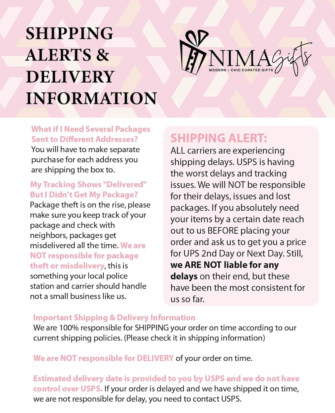 Shipping alerts and delivery information flier