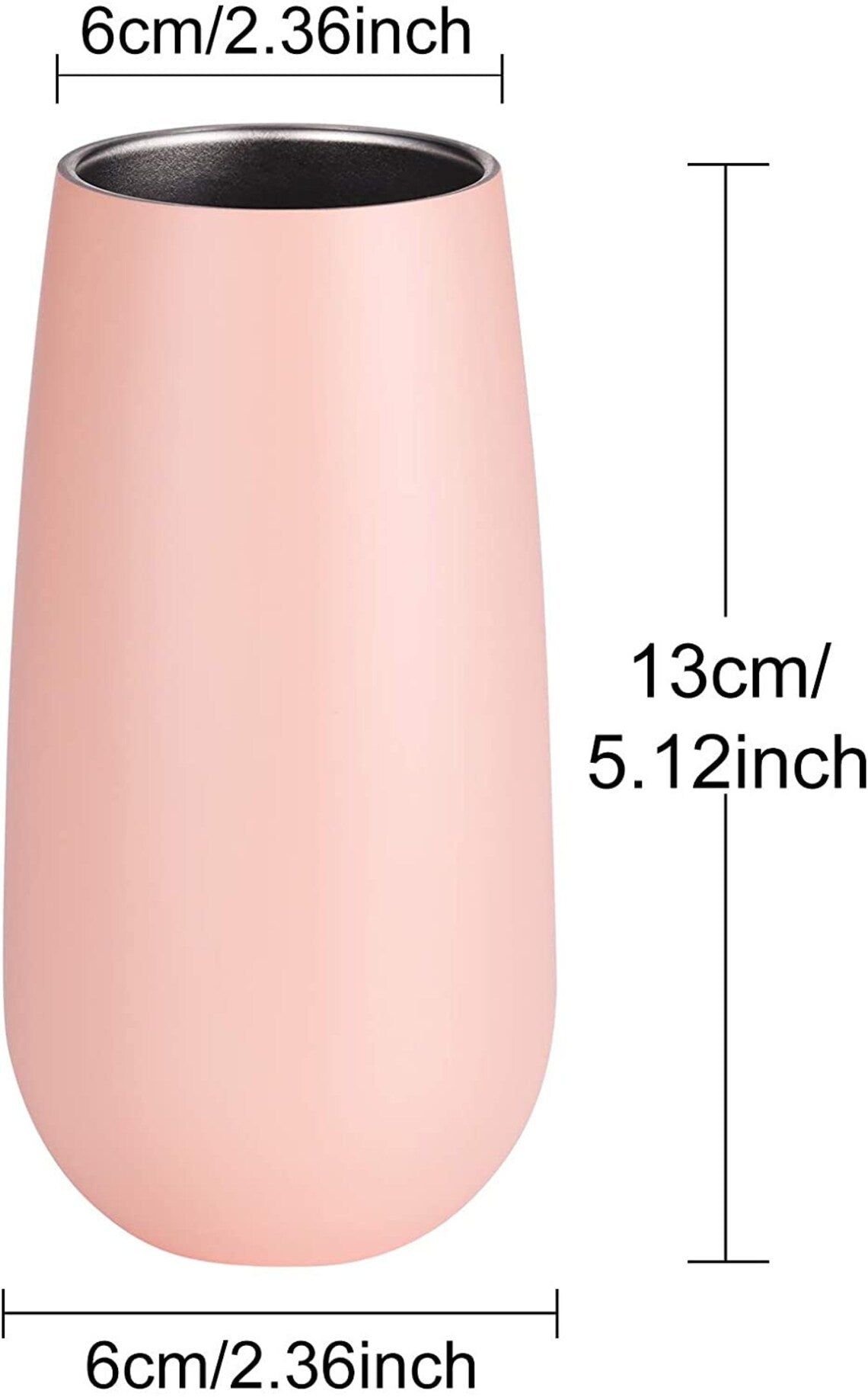 Image showing the actual size of the champagne tumbler - which is about 5.12" high by 2.36" wide