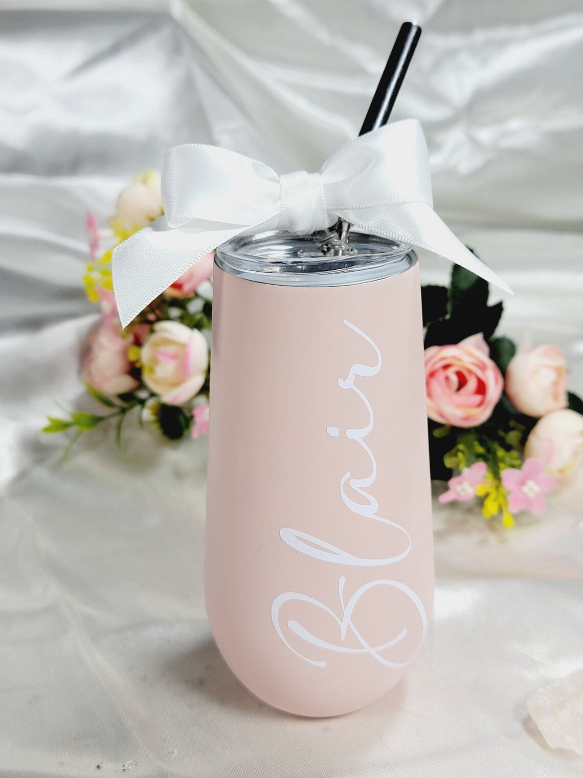 Bridesmaid Proposal Gift, Stemless 6oz Champagne Tumbler, Bridesmaid Glass, Personalized Champagne Flute, Bridesmaid Tumbler