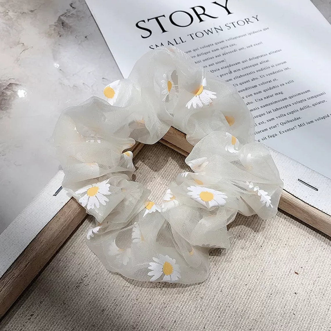 Floral Organza Scrunchie for Flower Girl Proposal Gift, Kids Hair Accessories, Girls Hair Scrunchies in Pink Lilac, White, Purple - FGHSC01