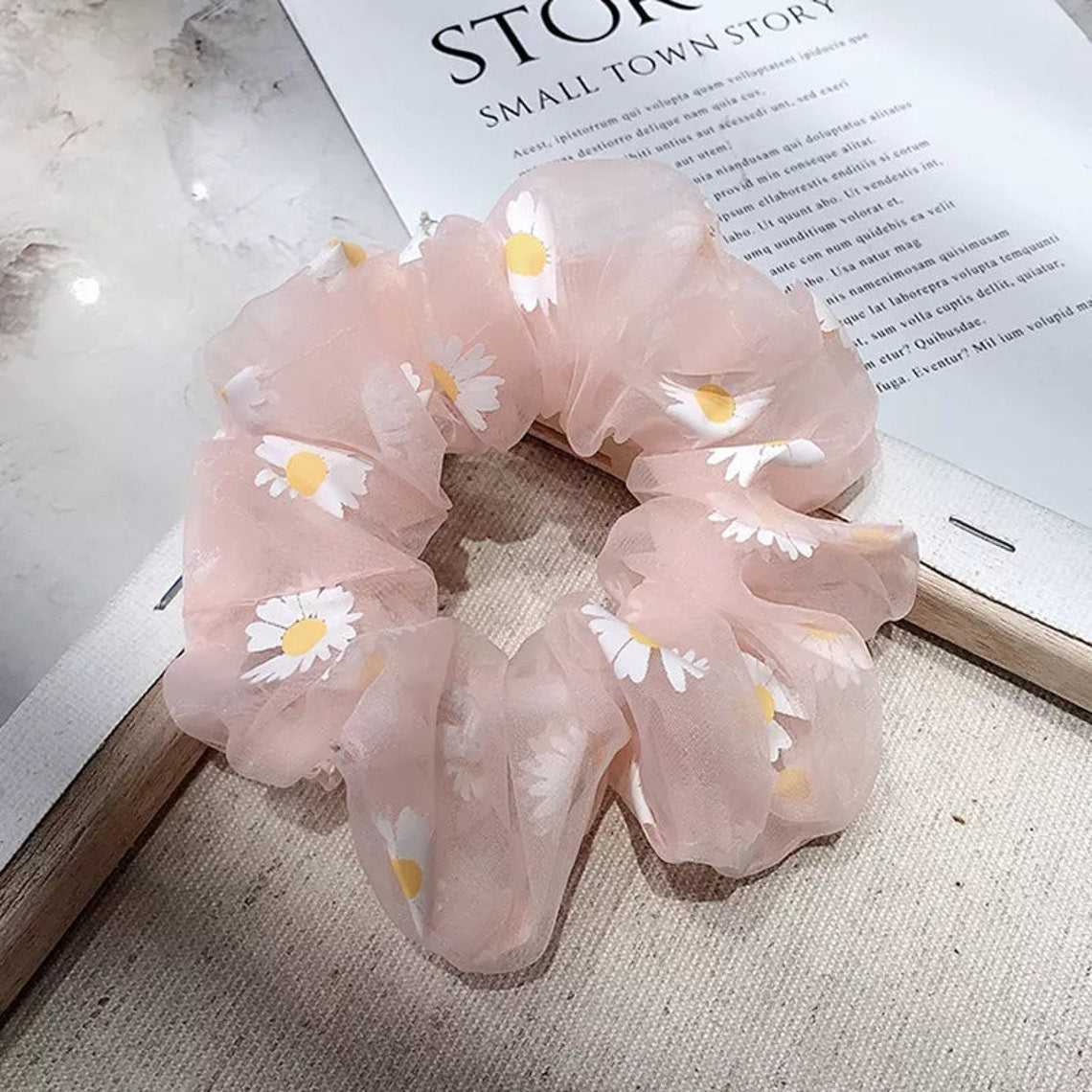 Floral Organza Scrunchie for Flower Girl Proposal Gift, Kids Hair Accessories, Girls Hair Scrunchies in Pink Lilac, White, Purple - FGHSC01