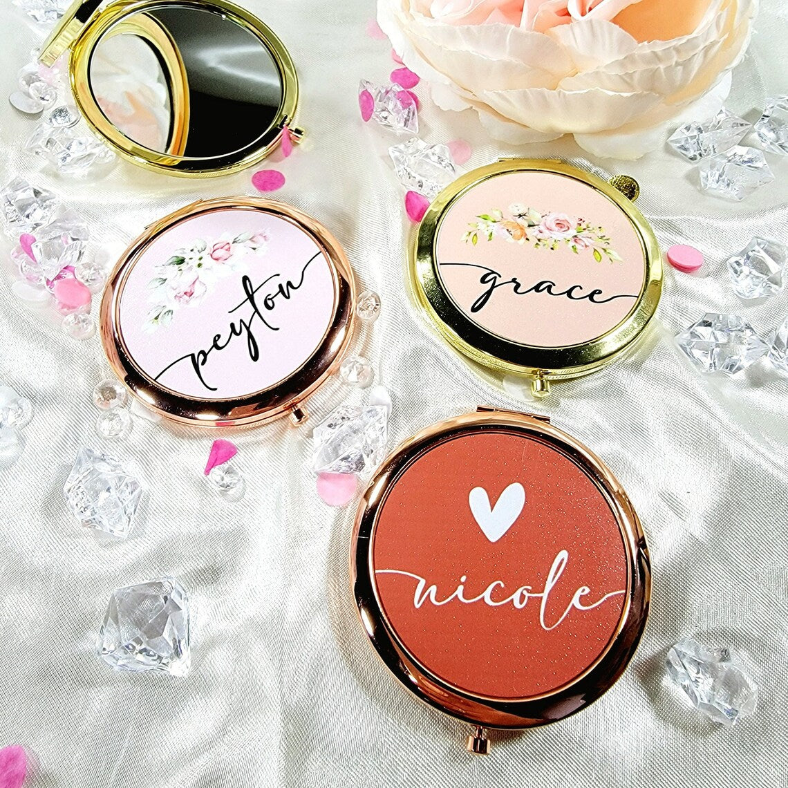 Flower Print Mirror Compacts for Teen Girl Birthday Gift Ideas Flower Girl Mirrors Personalized Gifts Women Junior Bridesmaid - FGCM01