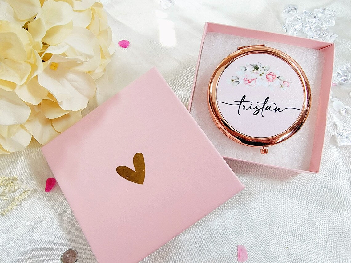 Flower Print Mirror Compacts for Teen Girl Birthday Gift Ideas Flower Girl Mirrors Personalized Gifts Women Junior Bridesmaid - FGCM01