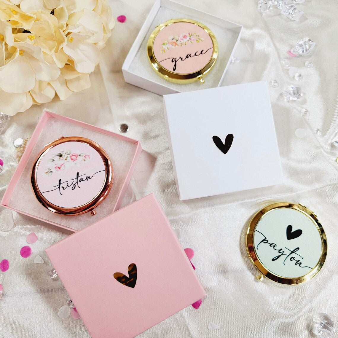 Flower Print Mirror Compacts for Teen Girl Birthday Gift Ideas Flower Girl Mirrors Personalized Gifts Women Junior Bridesmaid - FGCM01