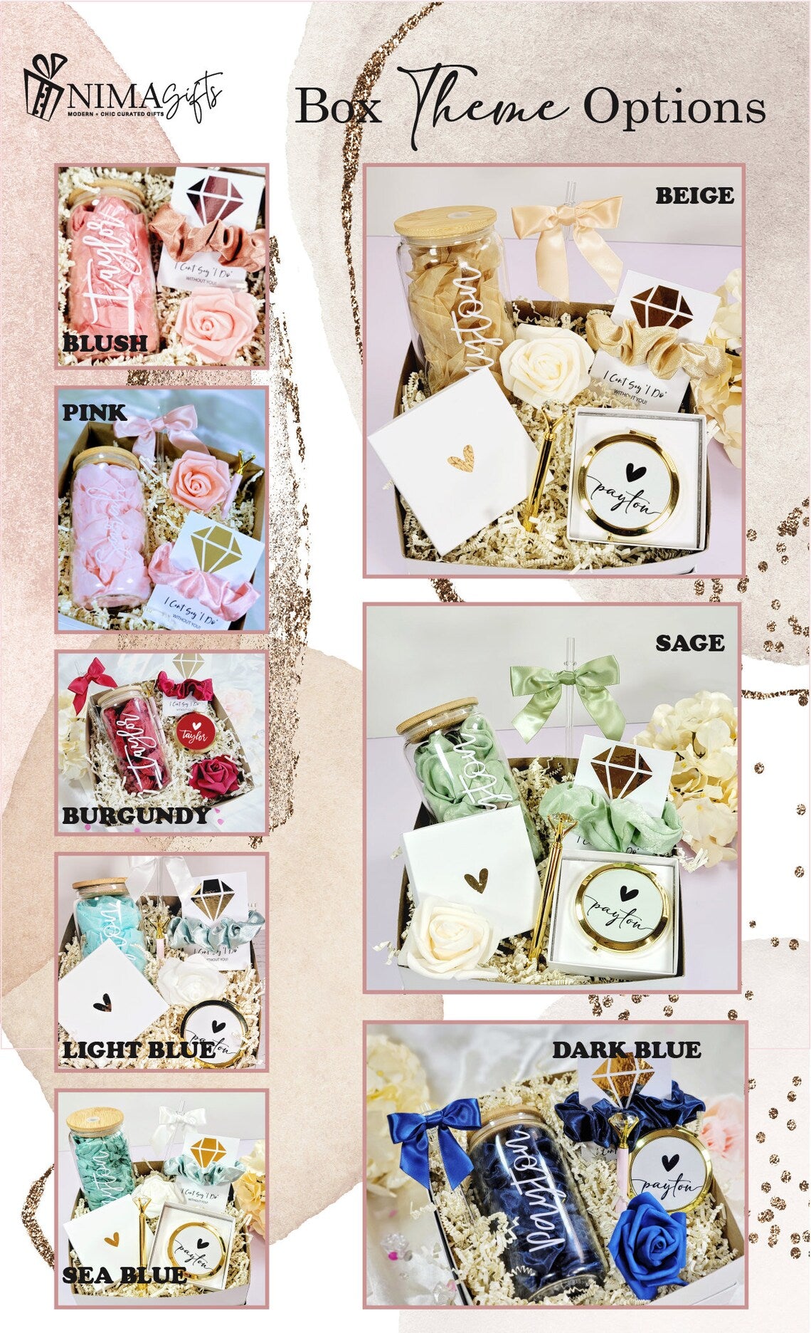 Gold Boho Bridesmaid Proposal Box Sets, Personalized Bridesmaid Gift Box Will You Be My Maid of Honor Gift Set with Glass Tumbler - BMPB041E