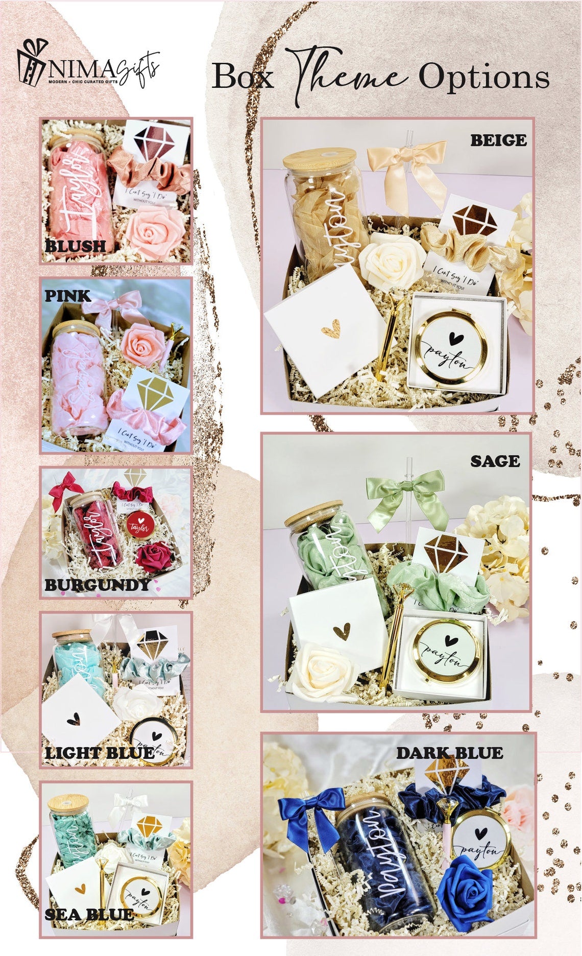 Bridesmaid Proposal Box Set Gold & Sage Green Wedding, Will You Be My Bridesmaid Gift Box I Can't Say I do Without You Proposal Box-BMPB041D