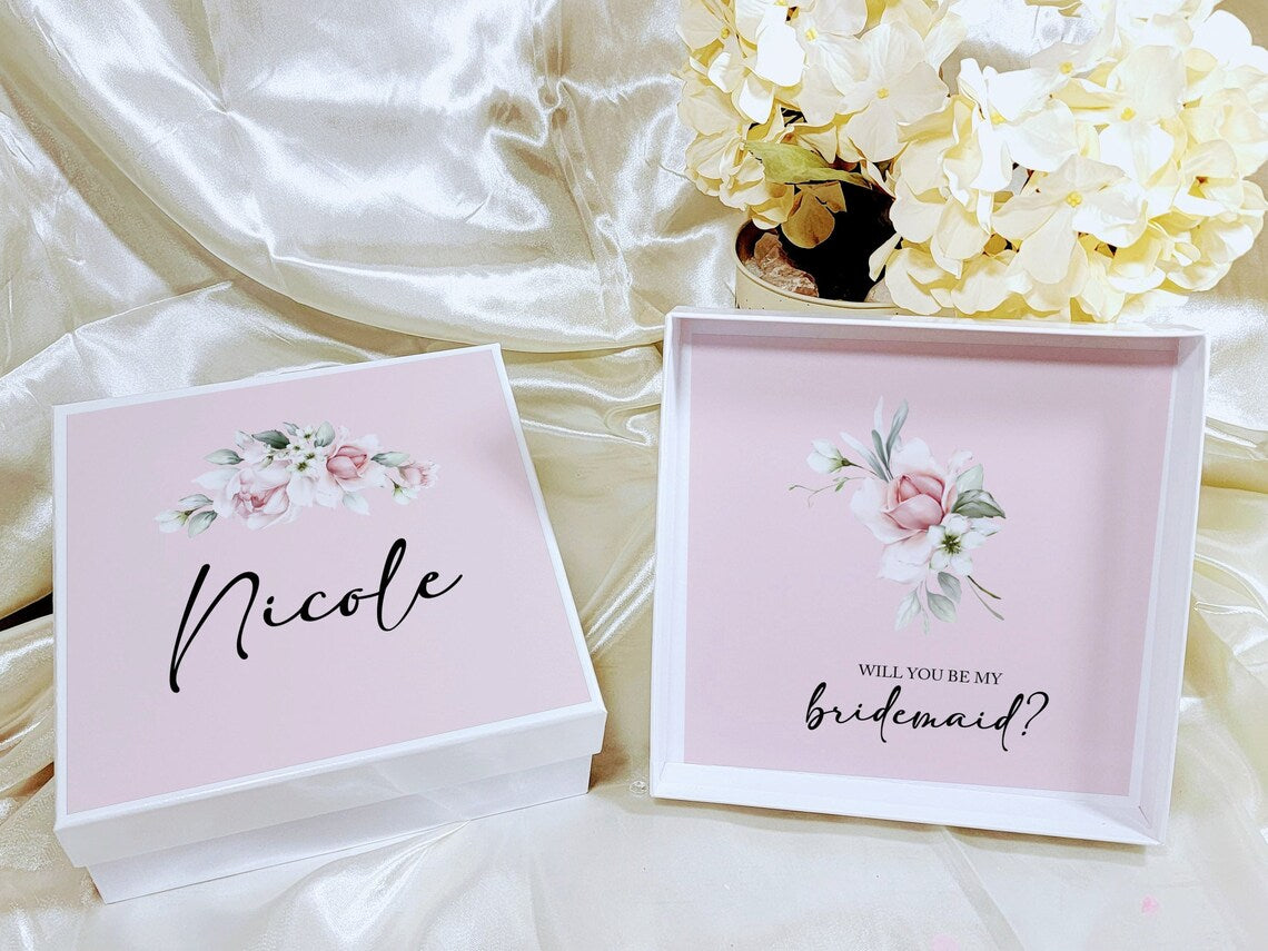 Will You Be My Bridesmaid Proposal Box Set Gold & Blush, Personalized Bridesmaid Gift Set, Maid of Honor Bridesmaid Gift Box - BMPB011