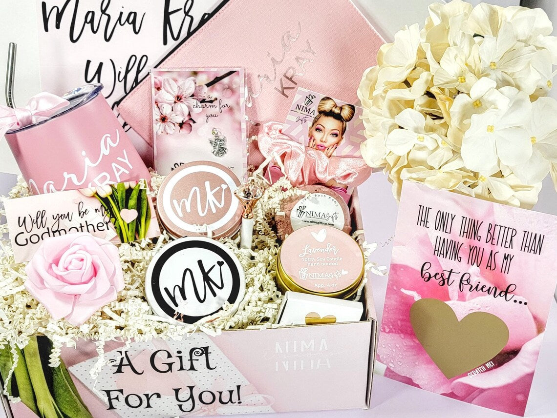Godmother Proposal Gift Box with Wine Tumbler and Custom Scratch Off Card, Will You be my Godmother Basket, God Parents Proposal Gift-GMPB01