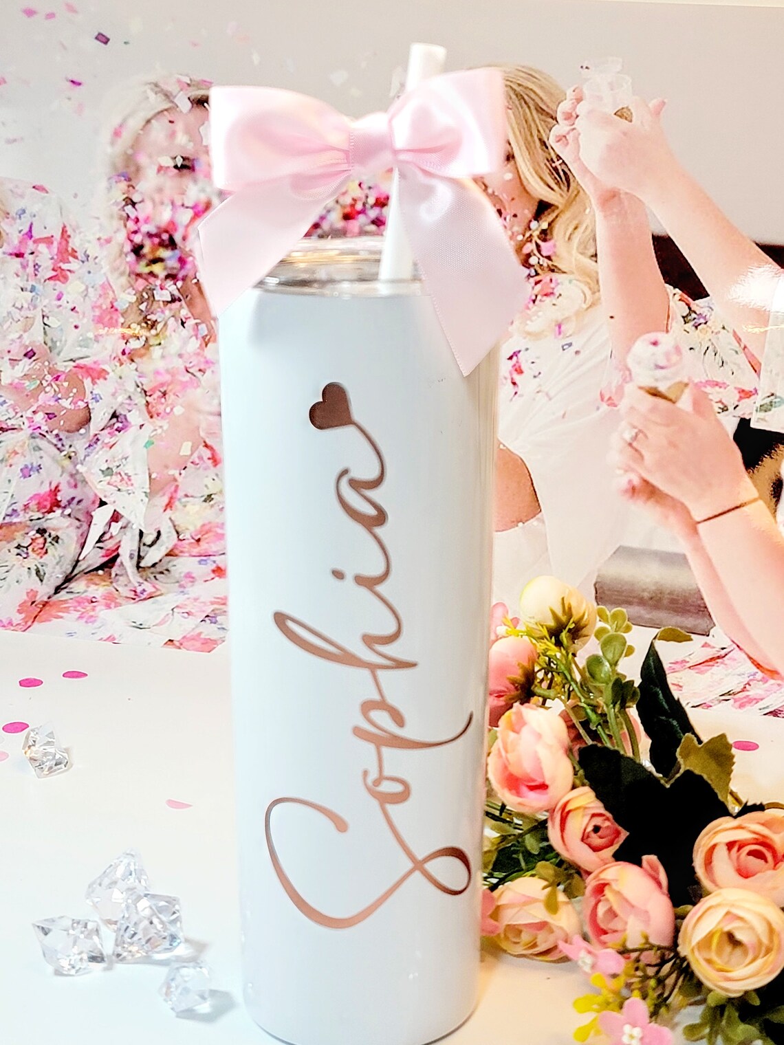 Bridesmaid Tumbler Maid of Honor Gift, Bridesmaid Proposal Bridal Party Gift Personalized Tumbler 20oz + Straw Bachelorette Party - BDWT002