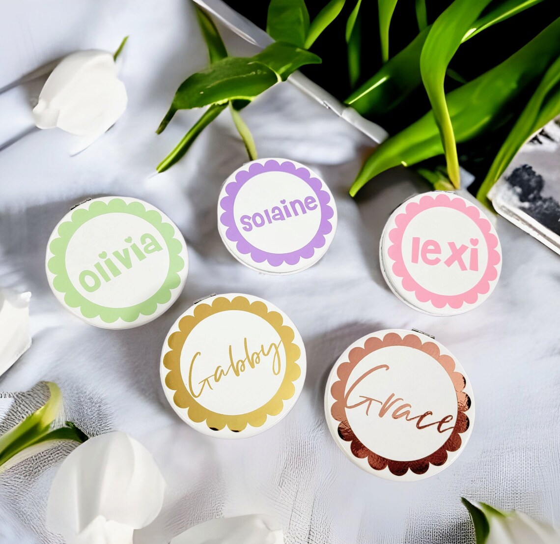 Flower Girl Proposal Gift Compact Mirror, Junior Bridesmaid Gift, Flower Girl Pink Purple Sage Gold Accessories, Pocket Mirror - FGCM02