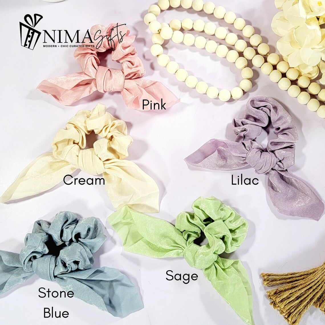 Flower Girl Bow Scrunchie Bridesmaid Scrunchies, Pink Lilac Lavender Purple Blue Hair Accessories Perfect Bridesmaid Proposal Gift - FGHSC02