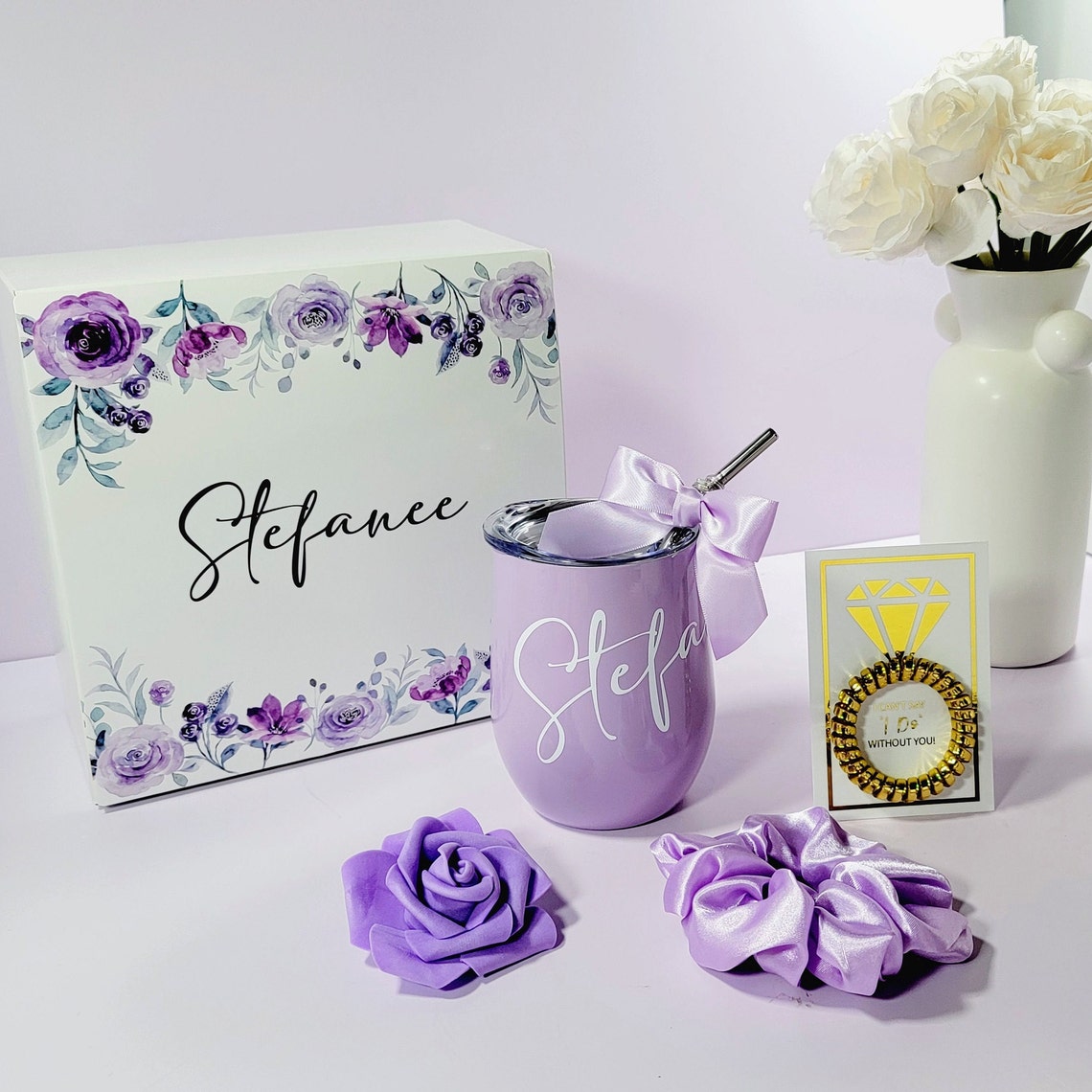 Purple & Gold Bridesmaid Proposal Box Set, Lilac Will You Be My Bridesmaid Gift Box Set, Maid of Honor Proposal Box, Bridesmaid Box -BMPB033