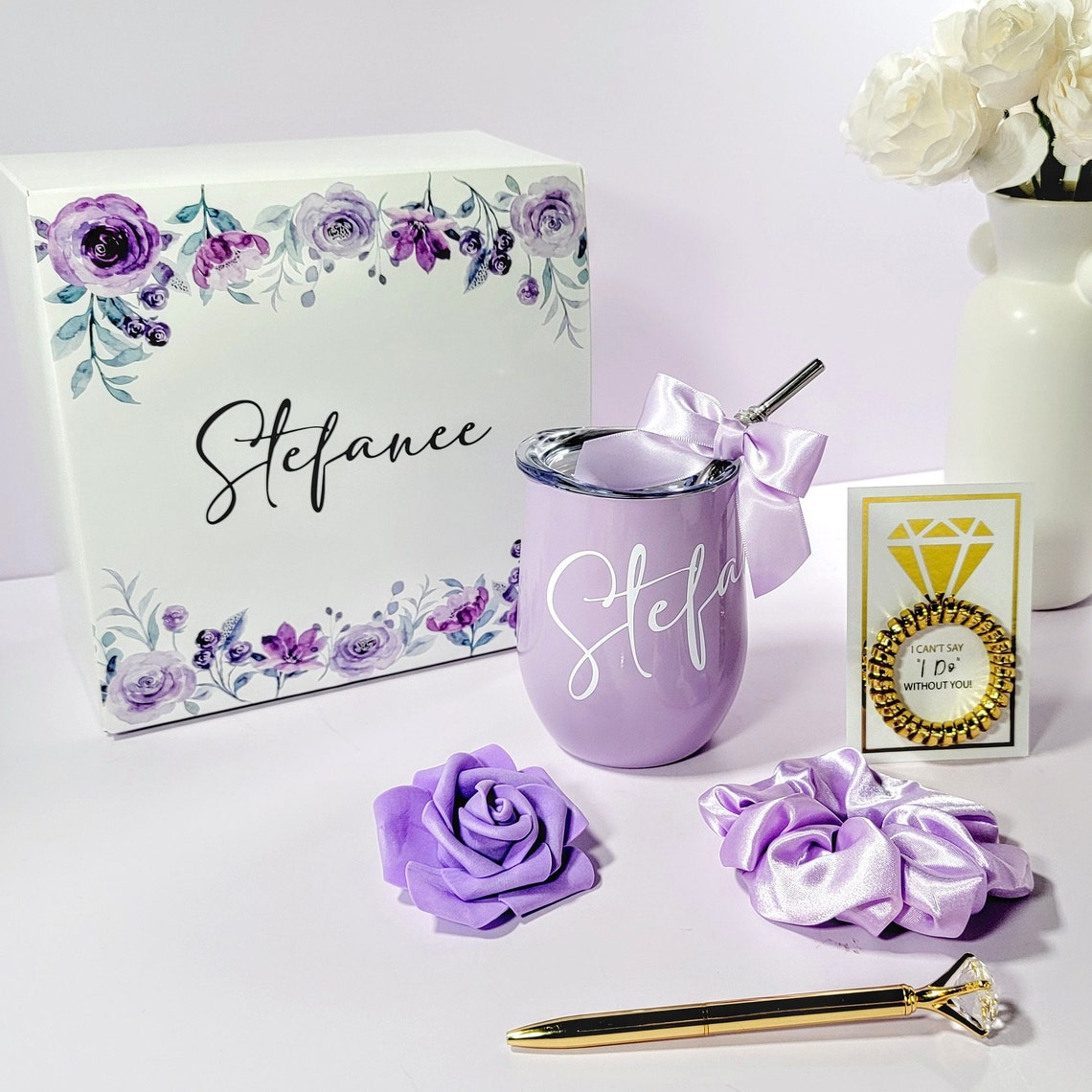 Purple & Gold Bridesmaid Proposal Box Set, Lilac Will You Be My Bridesmaid Gift Box Set, Maid of Honor Proposal Box, Bridesmaid Box -BMPB033