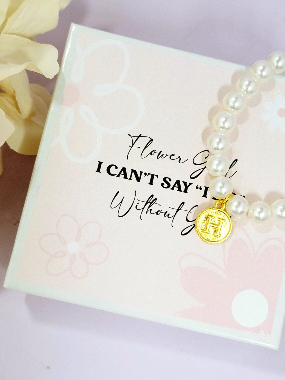 Flower Girl Proposal Pearl Bracelet, Personalized Flowergirl Gift Ideas, Monogram Girl Pearl Beads Bracelet, Faux Pearl Bracelet - FGBR002