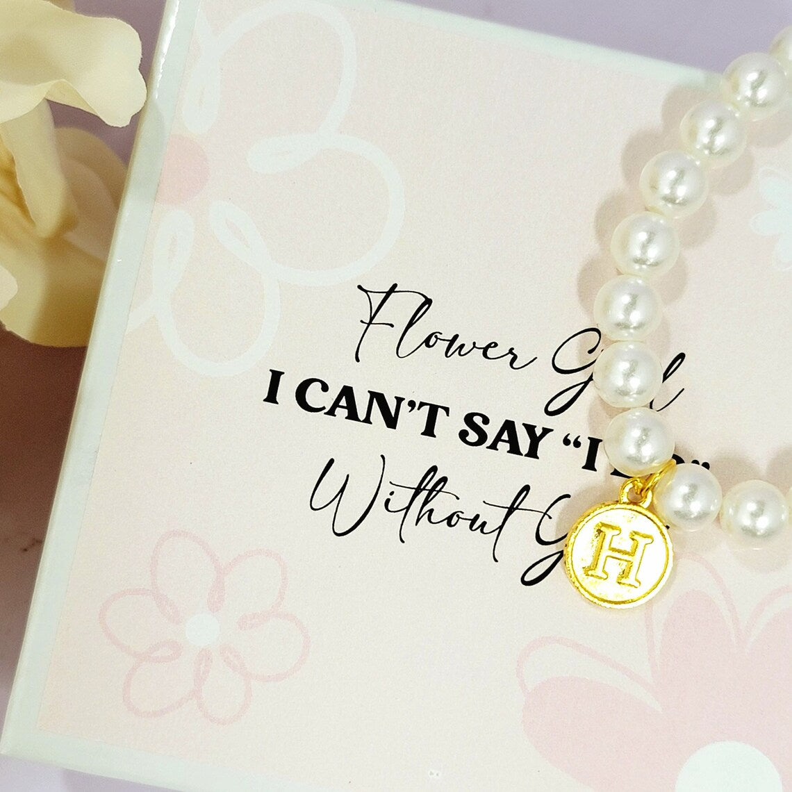 Flower Girl Proposal Pearl Bracelet, Personalized Flowergirl Gift Ideas, Monogram Girl Pearl Beads Bracelet, Faux Pearl Bracelet - FGBR002