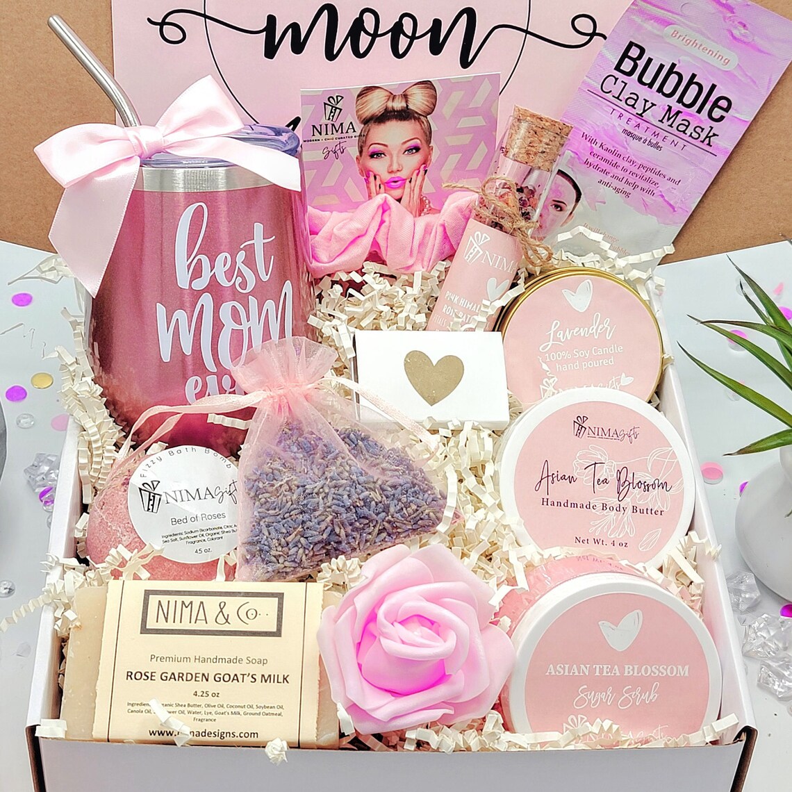 Mother’s Day Spa Gift Box | Personalized Gift for Mom | Luxurious Wine Tumbler, Candle & Bath Essentials for Relaxation & Pampering - MDGB002