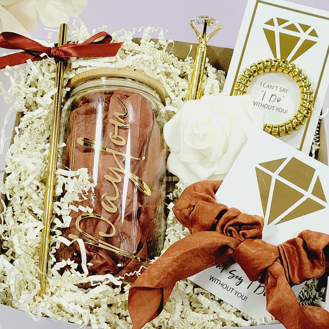 Bridesmaid Proposal Box, Terracotta Wedding Will You Be My Bridesmaid Gift Box, Maid of Honor Glass Tumbler, I Can't Say I Do Without You