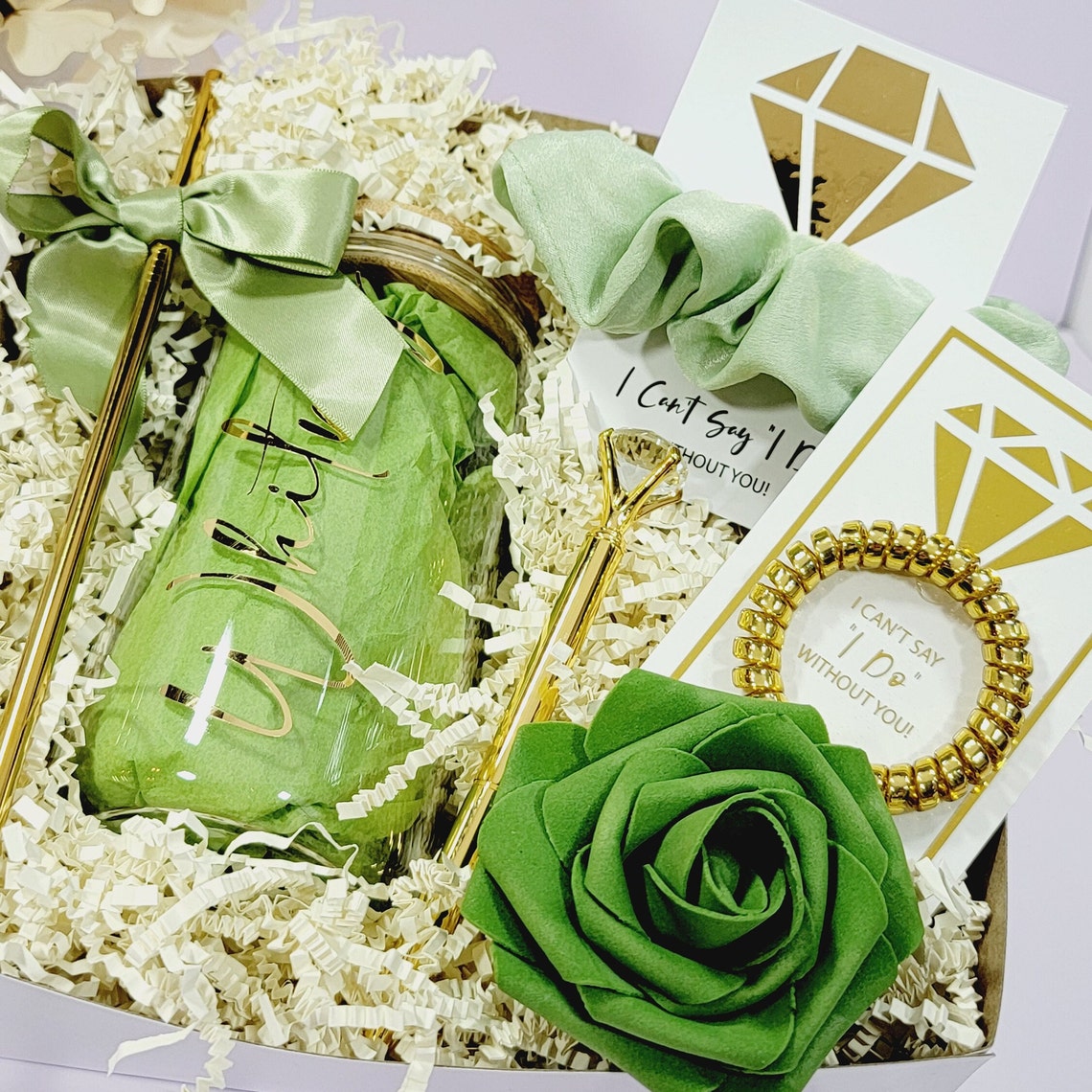 Bridesmaid Proposal Box Set for Sage Wedding, Will You Be My Bridesmaid Gift Box, I Can't Say I do Without You Bridesmaid Gift - BMPB045