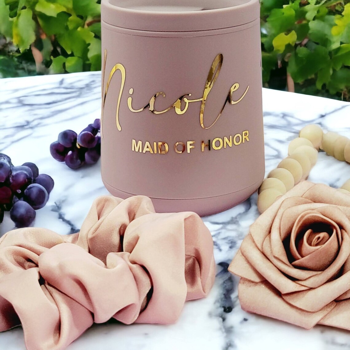 Bridesmaid Proposal Box Set Dusty Rose & Gold, Personalized Bridesmaid Gift Box, Will You Be My Maid of Honor Gift, Glass Tumbler -BMPB043