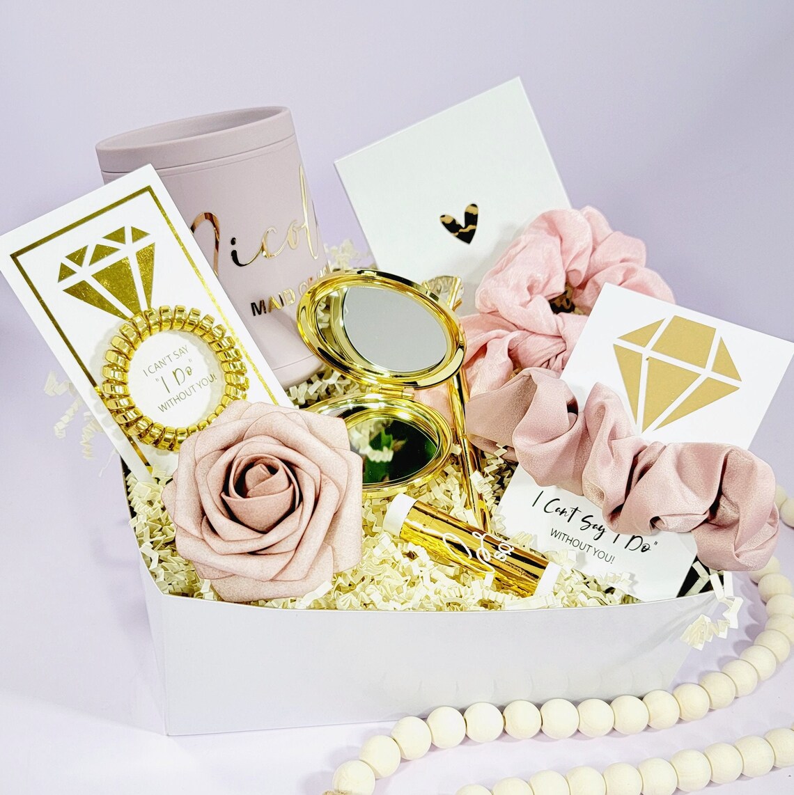 Bridesmaid Proposal Box Set Dusty Rose & Gold, Personalized Bridesmaid Gift Box, Will You Be My Maid of Honor Gift, Glass Tumbler -BMPB043