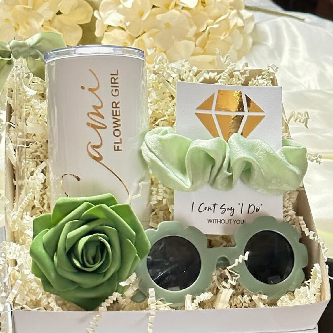Flower Girl Proposal Gift Box Sage Green, Flower Girl Gift Set, Flower Sunglasses, Junior Bridesmaid Set, Terracotta Flowergirl Gift-FGGB006