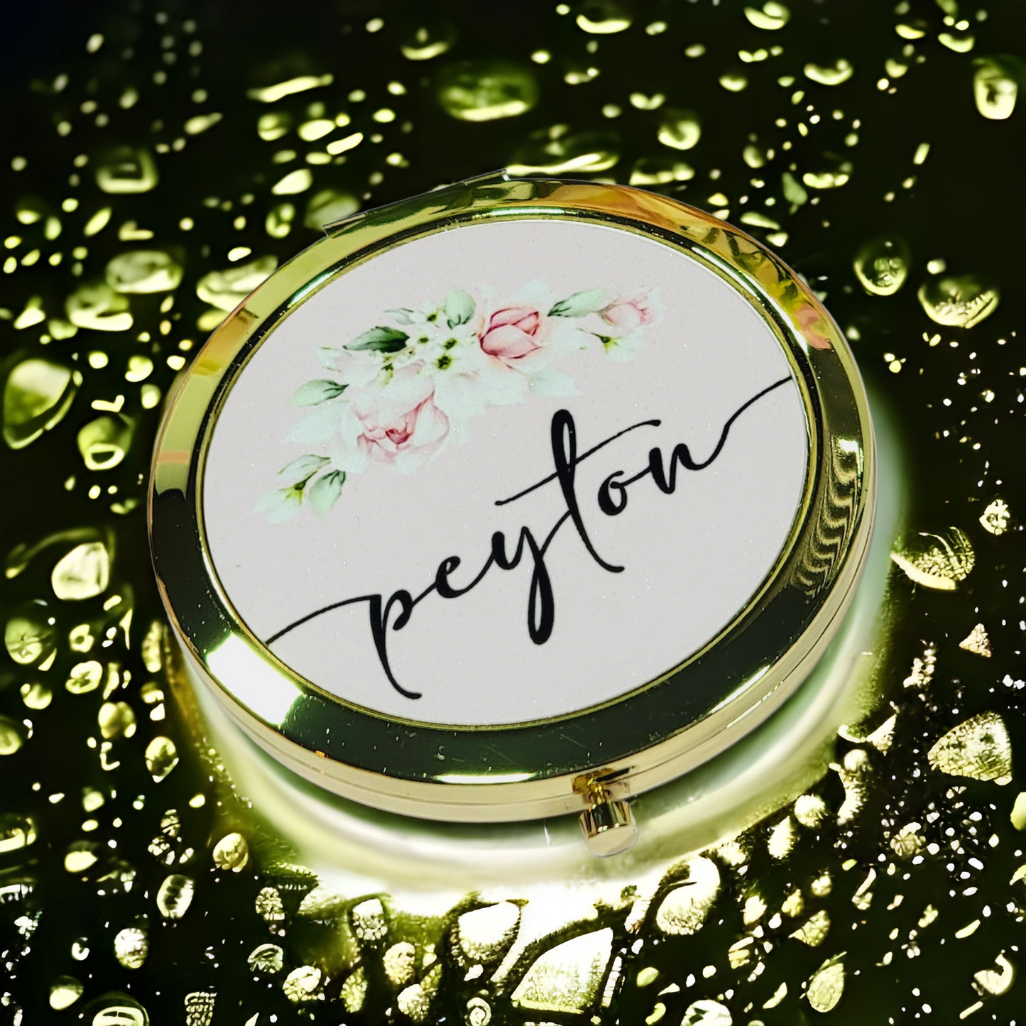 Personalized Compact Mirror – Floral Initial Bridesmaid, Flower Girl, Thank You & Birthday Gift - BPGM01