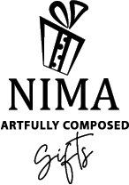 NIMA Gifts logo with text 'Artfully Composed' and signature