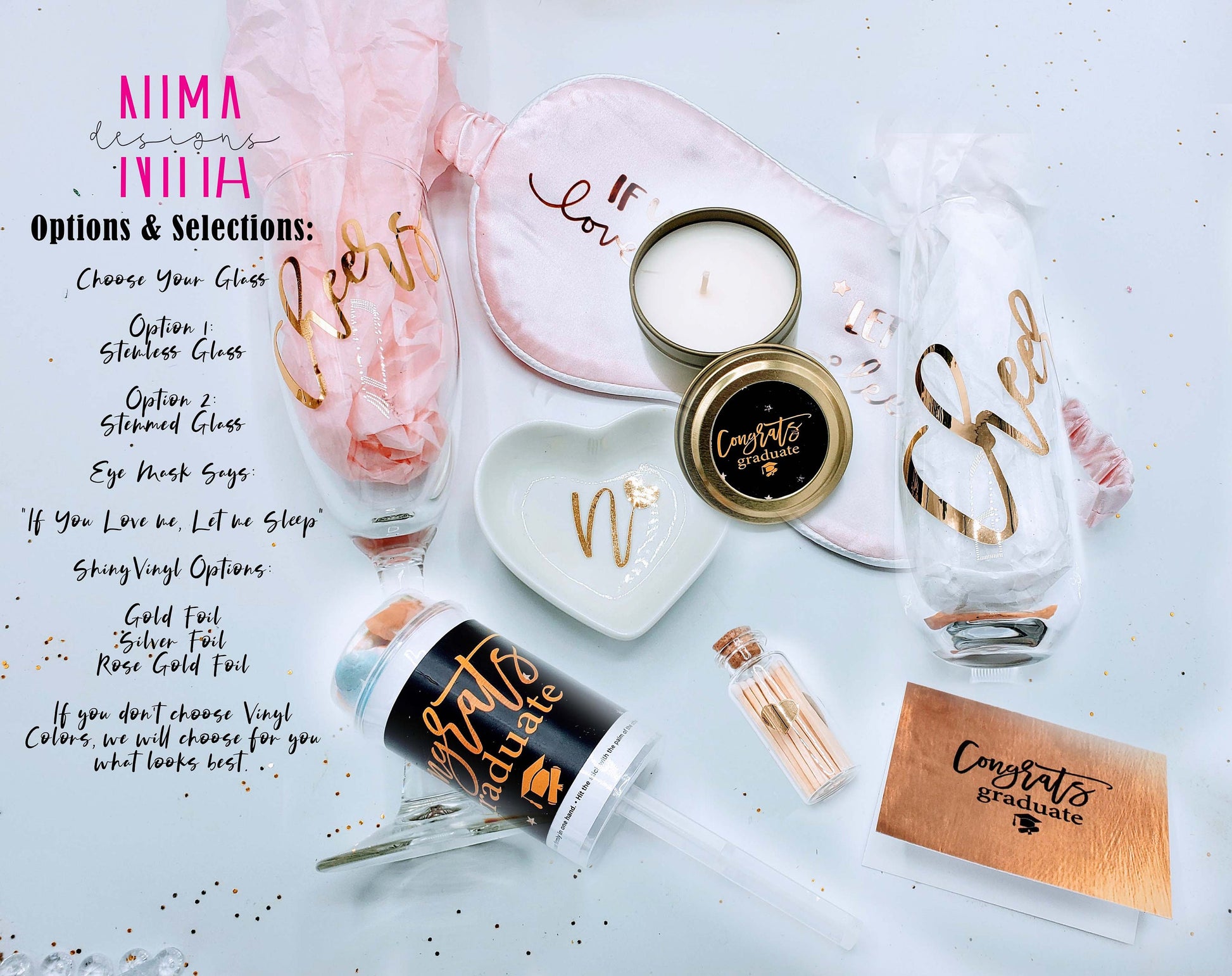 Graduation Gift Box for Her, Champagne Glass, Candle & Sleeping Mask