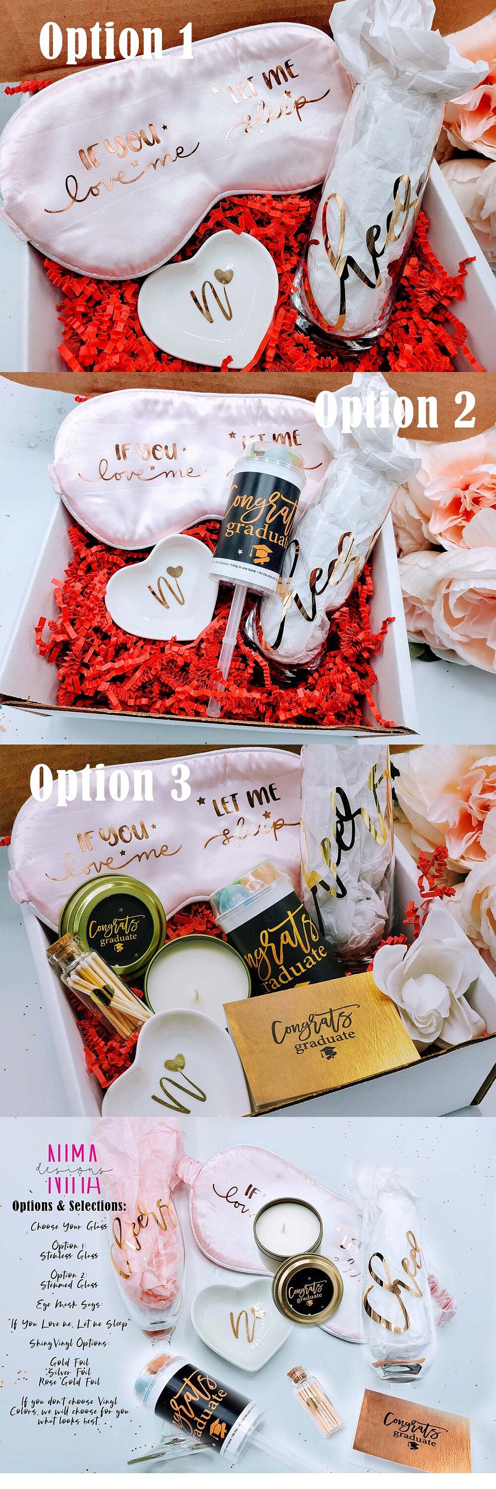 Graduation Gift Box for Her, Champagne Glass, Candle & Sleeping Mask