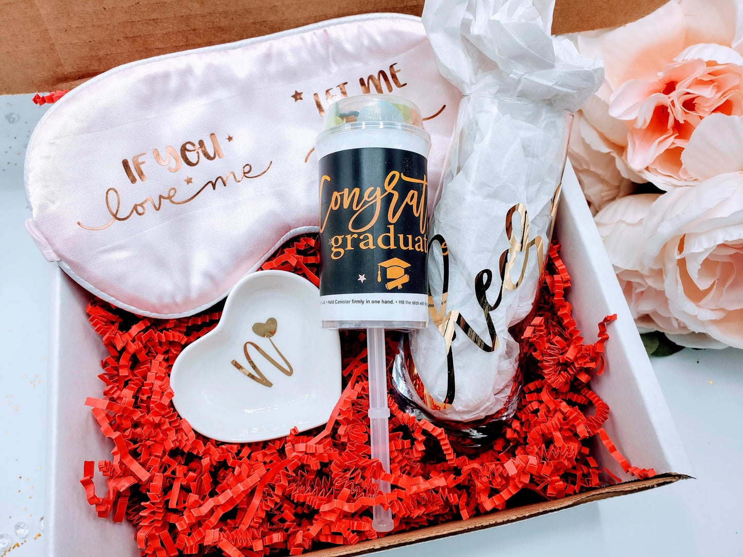 Graduation Gift Box for Her, Champagne Glass, Candle & Sleeping Mask