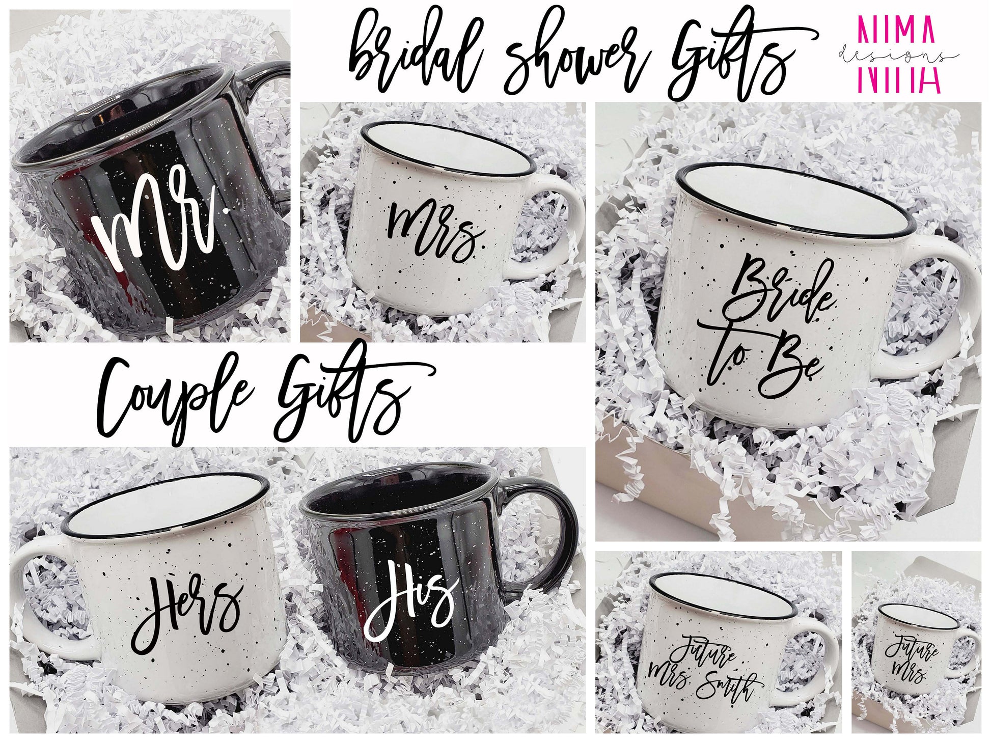 Personalized Engagement Gift Box for Couple – Future Mr and Mrs Gift Set with Matching Mugs, Luxury Bridal Shower & Engagement Party Present