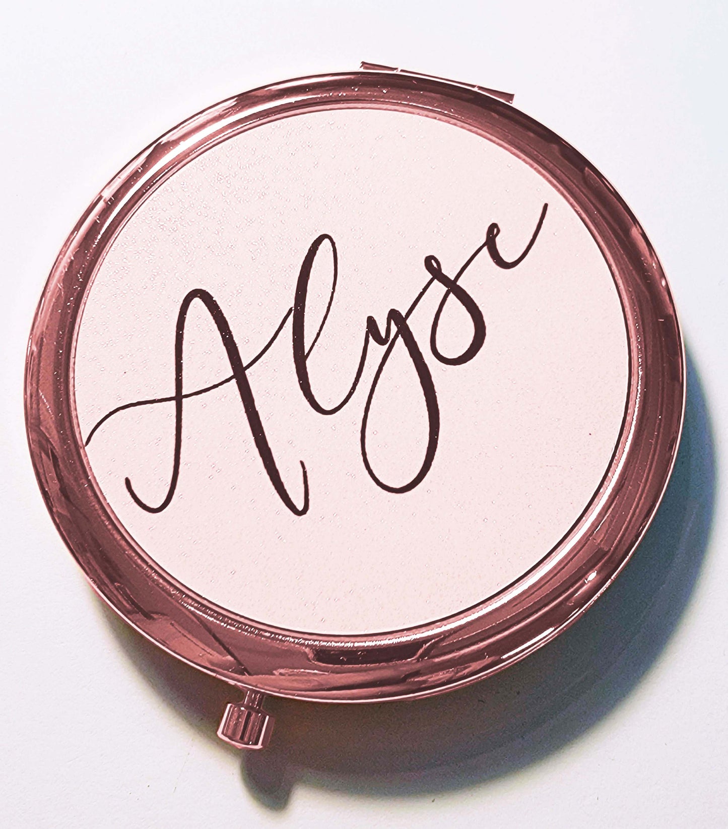 Personalized Rose Gold Compact Mirror, Floral Initial, Bridesmaid Gift