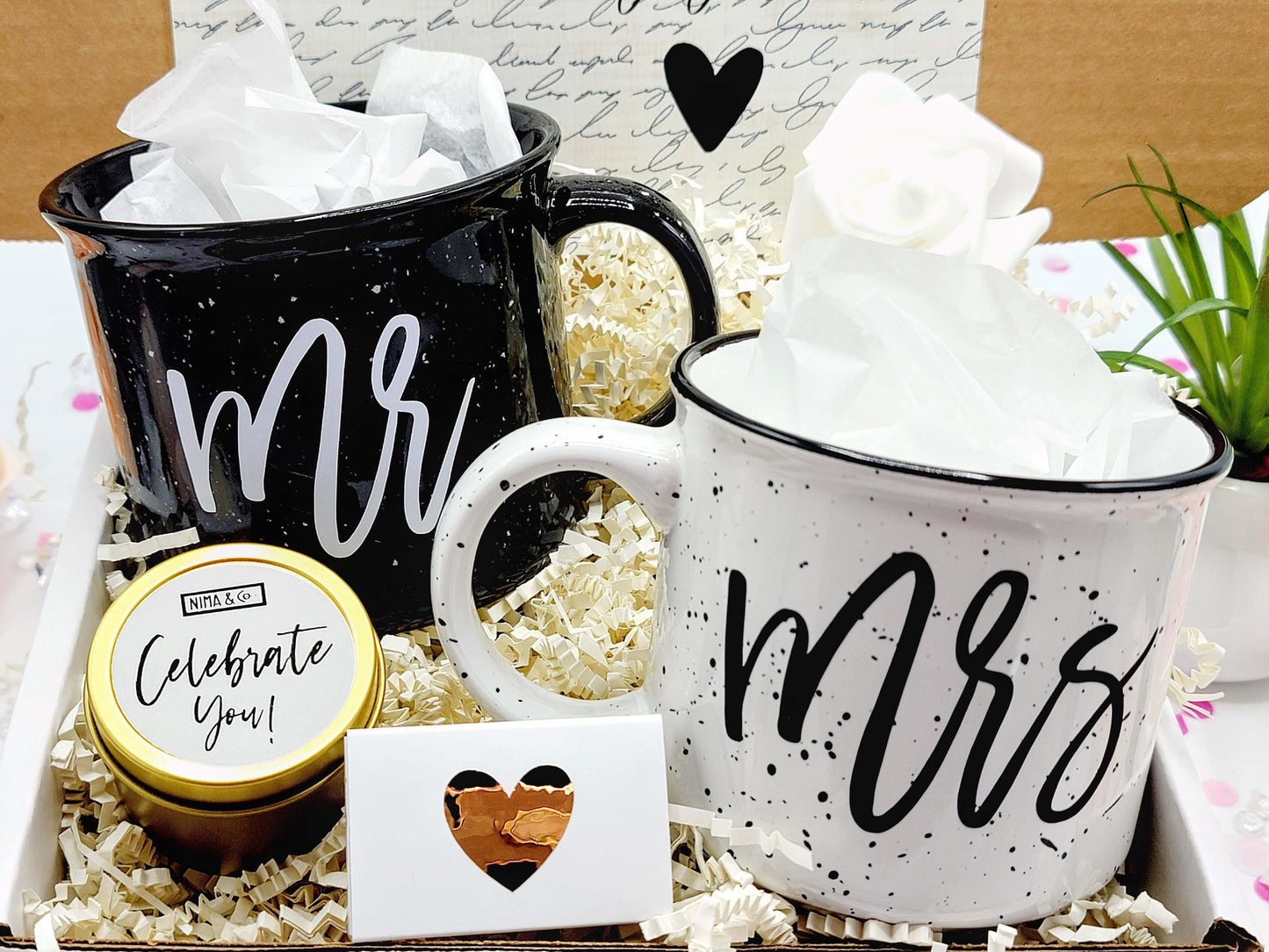 Personalized Engagement Gift Box for Couple – Future Mr and Mrs Gift Set with Matching Mugs, Luxury Bridal Shower & Engagement Party Present