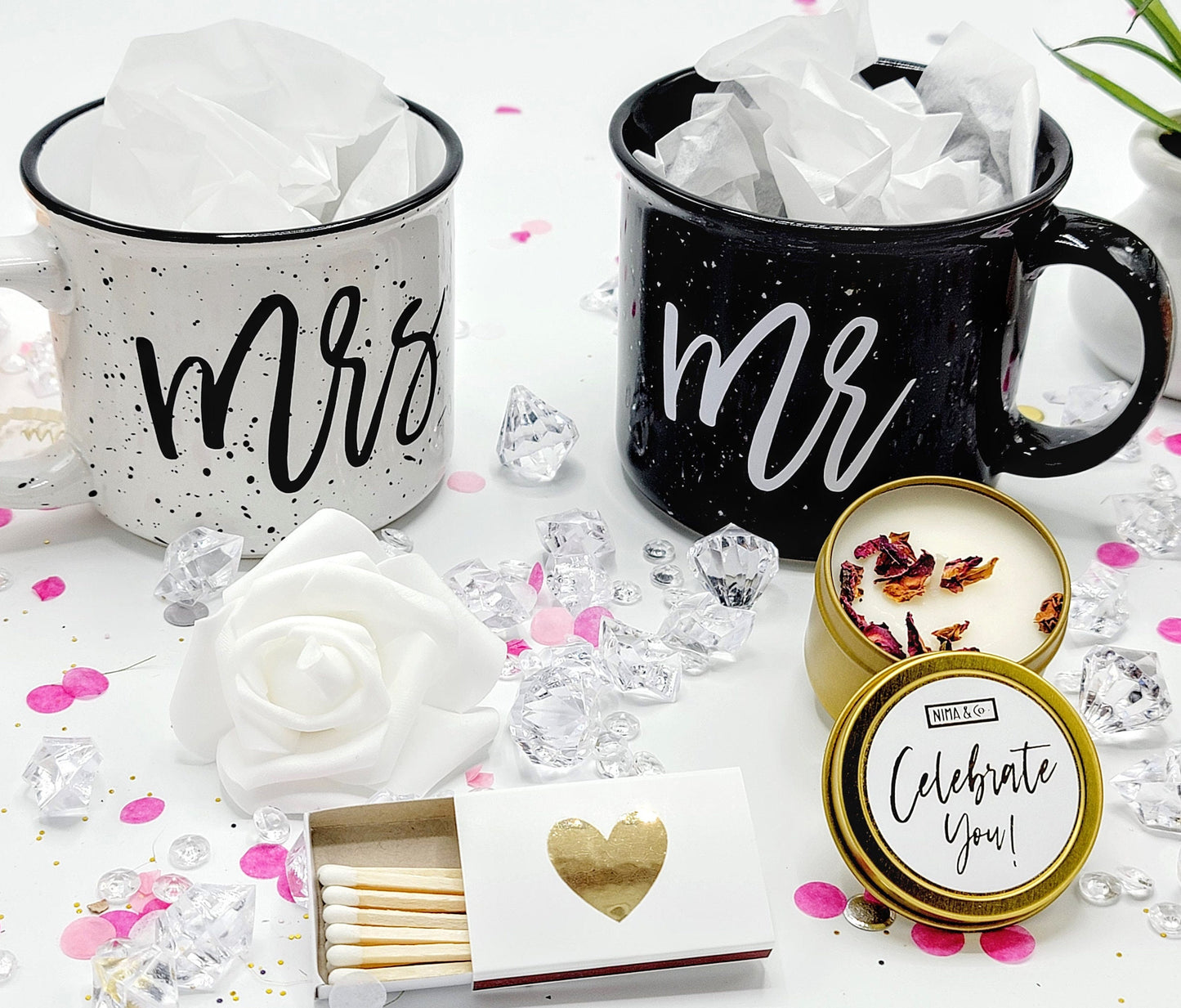 Personalized Engagement Gift Box for Couple – Future Mr and Mrs Gift Set with Matching Mugs, Luxury Bridal Shower & Engagement Party Present