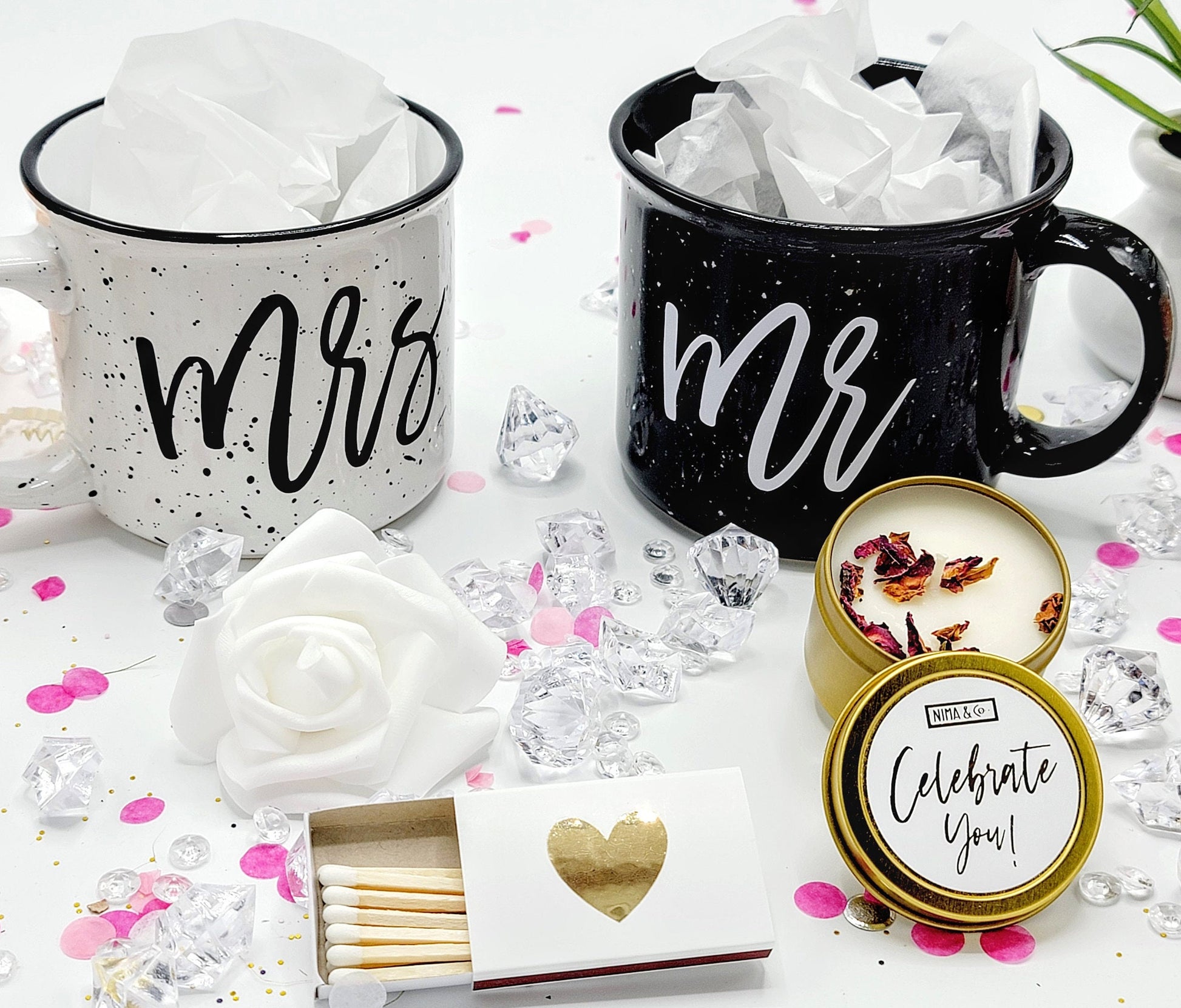 Personalized Engagement Gift Box for Couple – Future Mr and Mrs Gift Set with Matching Mugs, Luxury Bridal Shower & Engagement Party Present